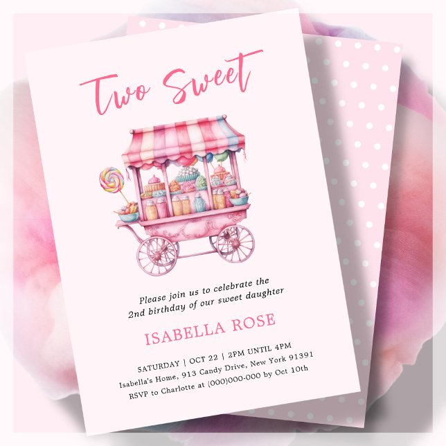 Pink Two Sweet Candy 2nd Birthday Invitation (Creator Uploaded)