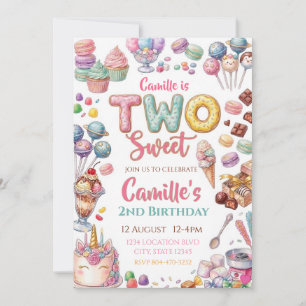 Pink Two Sweet Girl Birthday invitation