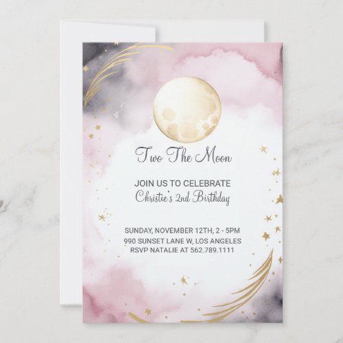 Pink Two The Moon 2nd Birthday Invitation