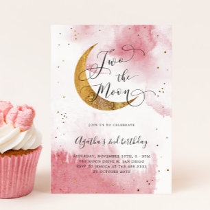 Pink Two The Moon Girl 2nd Birthday Party Invitation