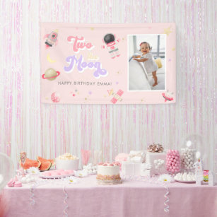 Pink Two the Moon Space Birthday Banner