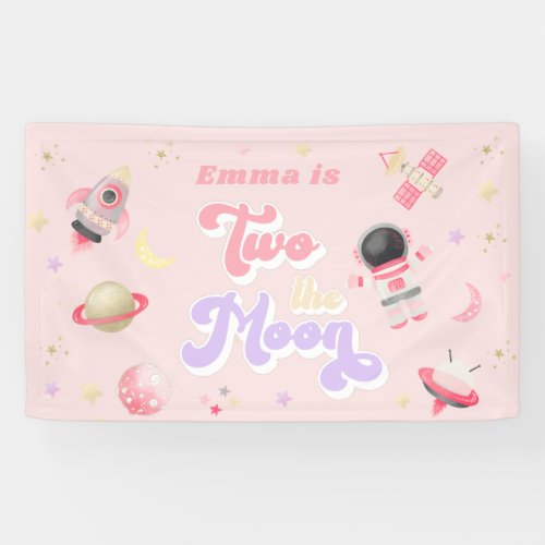 Pink Two the Moon Space Birthday  Banner