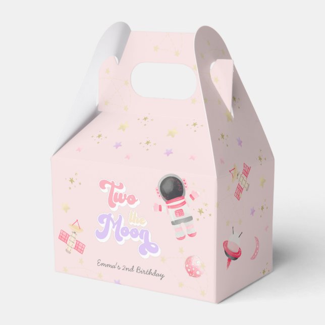 Pink Two the Moon Space Birthday  Favor Boxes (Front Side)