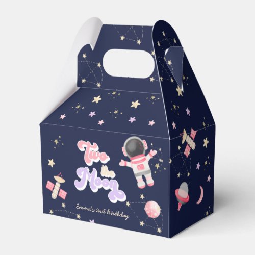 Pink Two the Moon Space Birthday  Favor Boxes