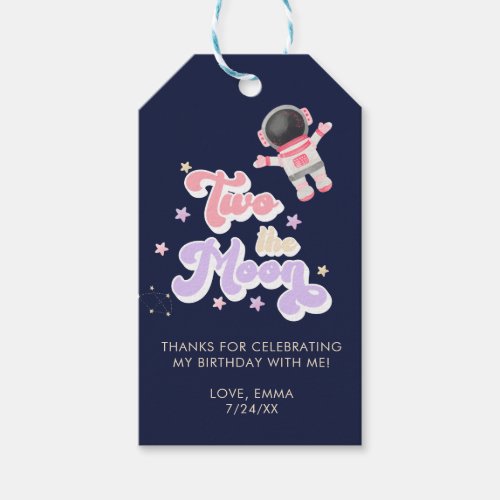 Pink Two the Moon Space Birthday Favors  Gift Tags