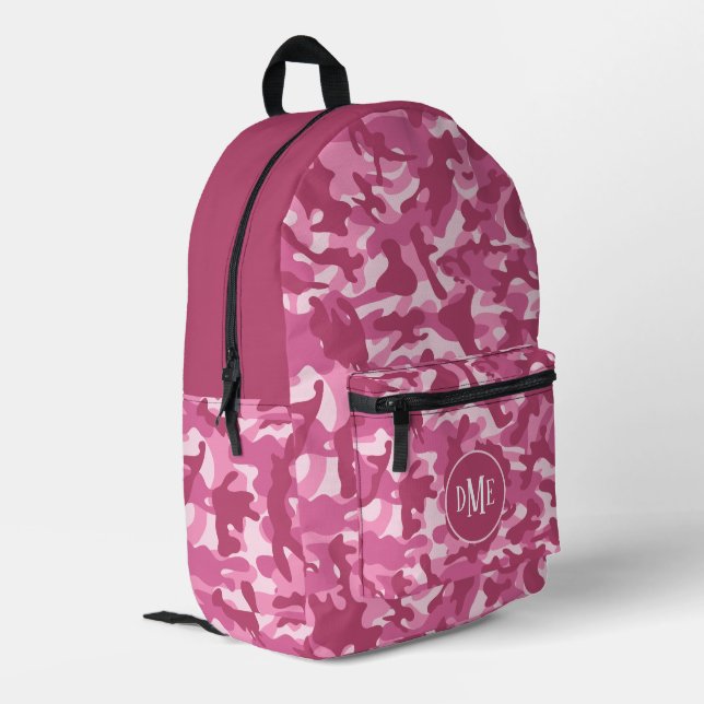 Pink Two Tone Camo Monogram Printed Backpack (Back Corner Left)