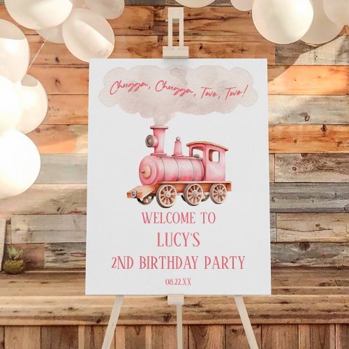 Pink Two Two Train 2nd Birthday Party Welcome Sign