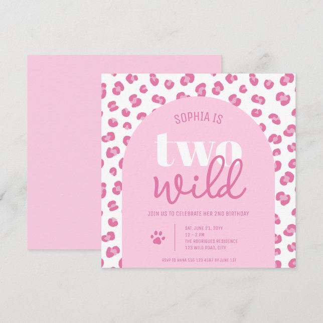 Pink Two Wild Girl Second Birthday Invitation (Front/Back)