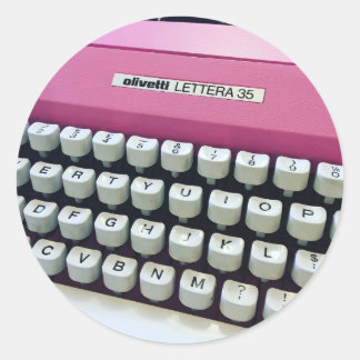Pink Typewriter Classic Round Sticker