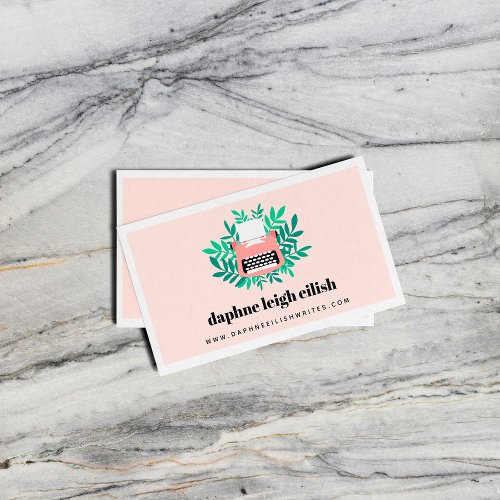 Pink Typewriter Greenery Author Writer Business Card