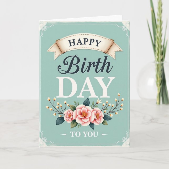 Pink Typographic Birthday Card (Front)