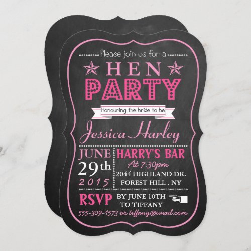 Pink Typography Chalkboard Hen Party Invitation