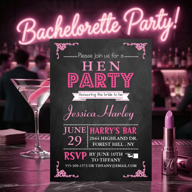 Pink Typography Chalkboard Hen Party Invitation (Creator Uploaded)