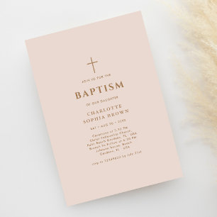 Pink Typography Christening Gold Baptism Girl Invitation