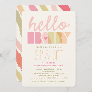 Pink Typography Girl Sip & See Hello Baby Shower Invitation