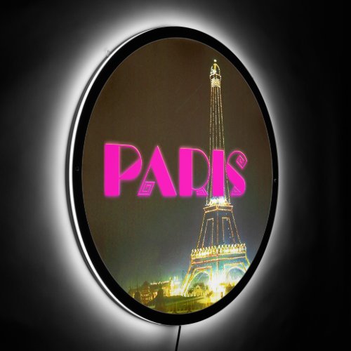 Pink Typography Paris France Eiffel Tower  LED Sign