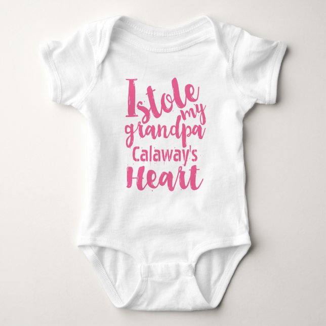 Pink Typography Stole My Grandpa's Heart with Name Baby Bodysuit (Front)