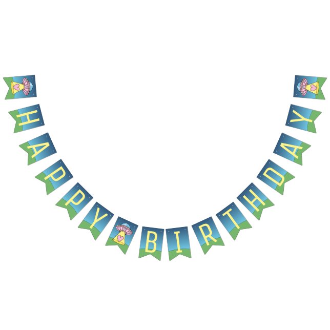 Pink UFO Alien Happy Birthday Bunting Flags (All)