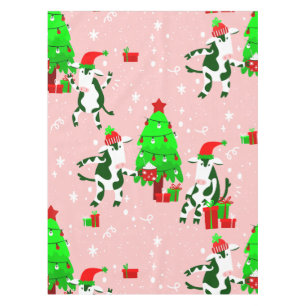 pink ugly christmas tree cow tablecloth