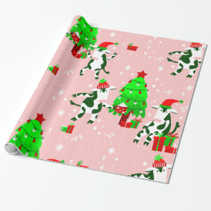 pink ugly christmas tree cow wrapping paper