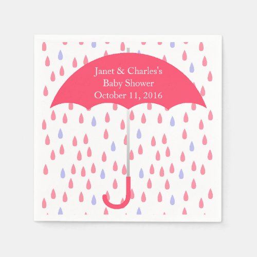 Pink Umbrella and Rain Baby Shower Paper Napkins