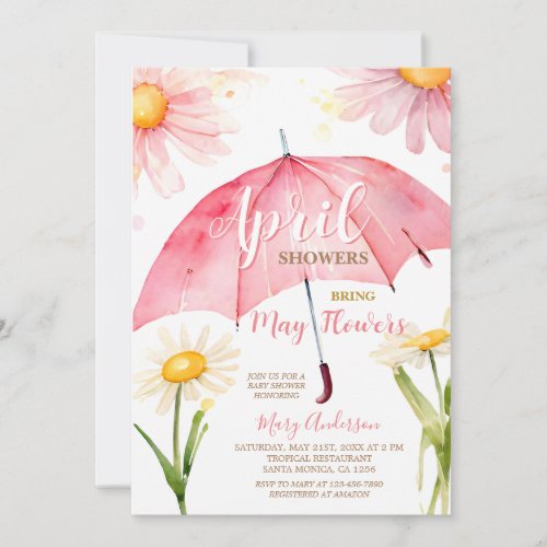 Pink Umbrella April Showers Bring May Flowers Invitation