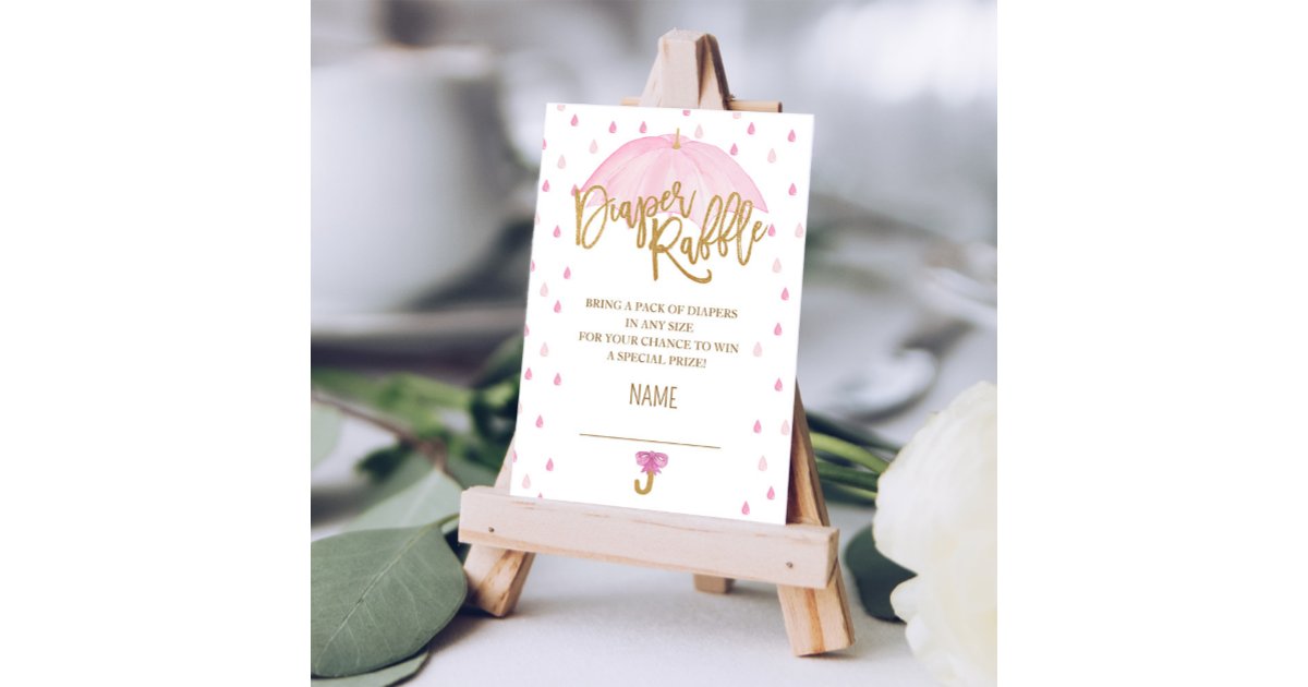 Umbrella Raffle Pink Umbrella Baby Shower Diaper Raffle card | Zazzle