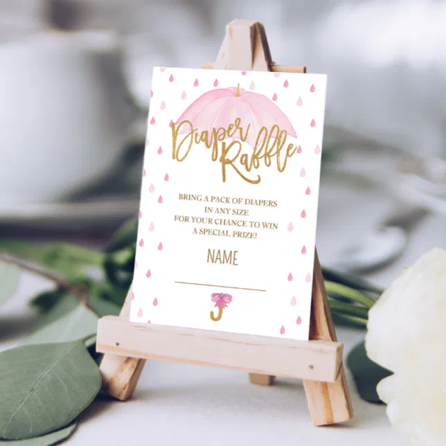 Umbrella Raffle Pink Umbrella Baby Shower Diaper Raffle card | Zazzle