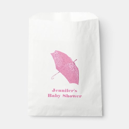 Pink Umbrella Baby Shower Favor Bag