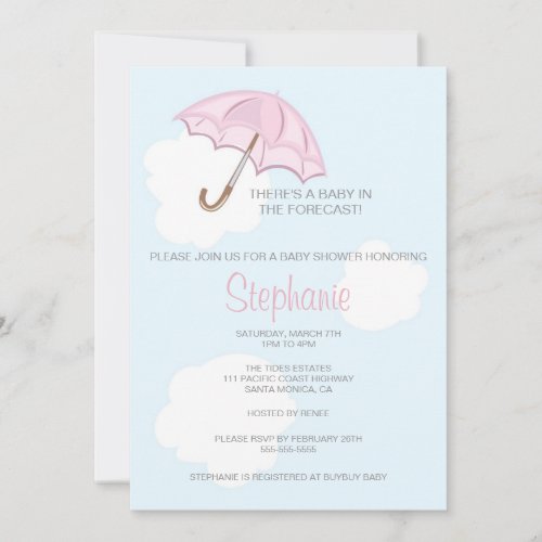 Pink Umbrella Baby Shower Invitation