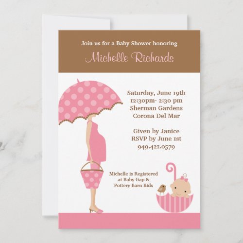 Pink Umbrella Baby Shower Invitation