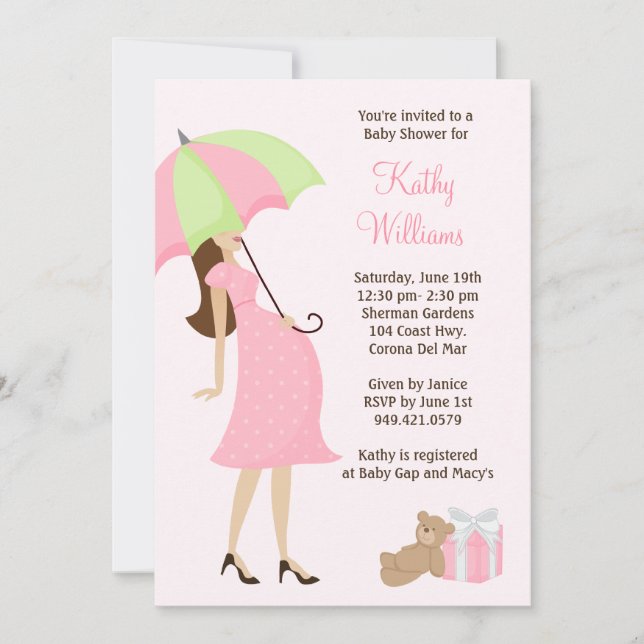 Pink Umbrella Baby Shower Invitation (Front)