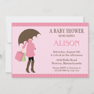 Pink Umbrella Baby Shower Invite
