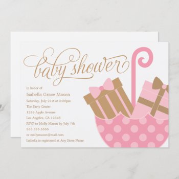 Pink Umbrella | Baby Shower Invite by PinkMoonPaperie at Zazzle