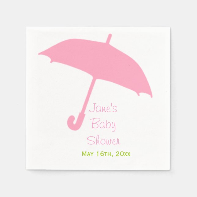 Pink Umbrella Baby Shower Napkins (Front)