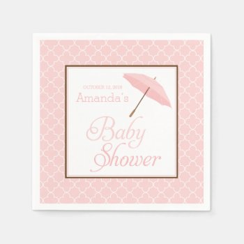 Pink Umbrella Baby Shower Napkins by charmingink at Zazzle