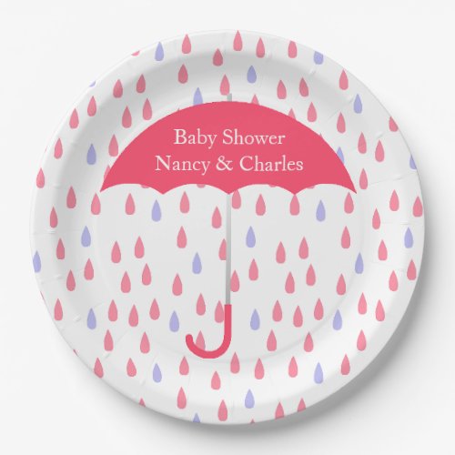 Pink Umbrella Baby Shower Plate