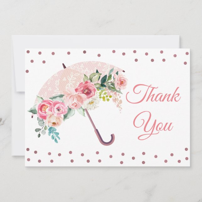 Pink Umbrella Baby Shower Thank You Card (Front)