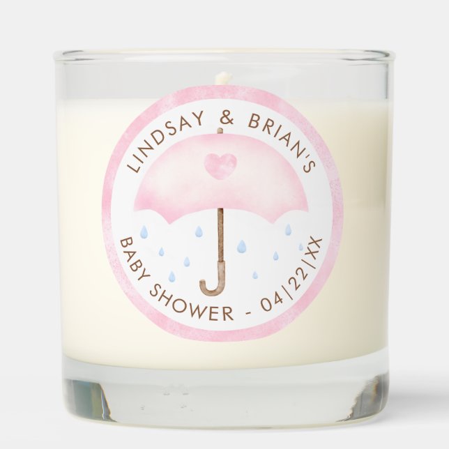 Pink Umbrella Baby Sprinkle Candle Favor (Back)