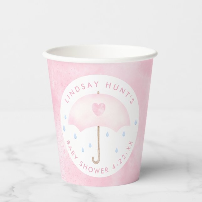 Pink Umbrella Baby Sprinkle Paper Cup (Front)