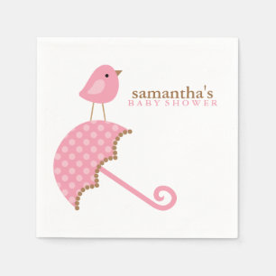 Pink Umbrella Bird Baby Shower Paper Napkins