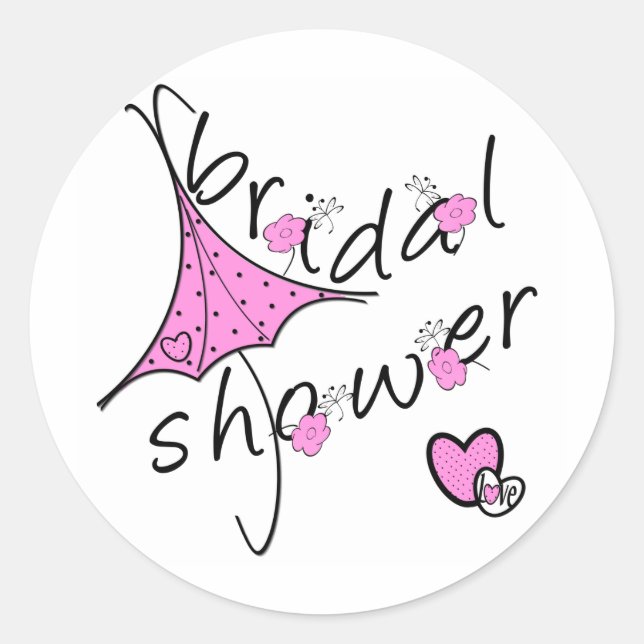 Pink Umbrella Bridal Shower Classic Round Sticker (Front)
