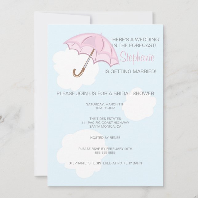 Pink Umbrella Bridal Shower Invitation (Front)