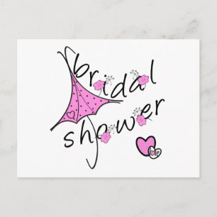 Pink Umbrella Bridal Shower Invitation Postcard