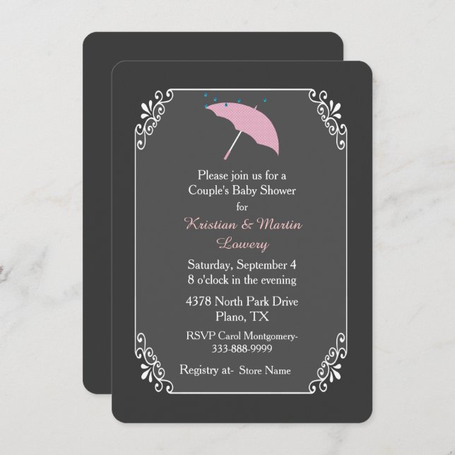 Pink Umbrella Couple's Baby Shower Invitation (Front/Back)