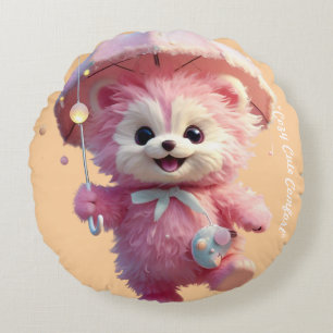 "Pink Umbrella Dreams" Round Pillow