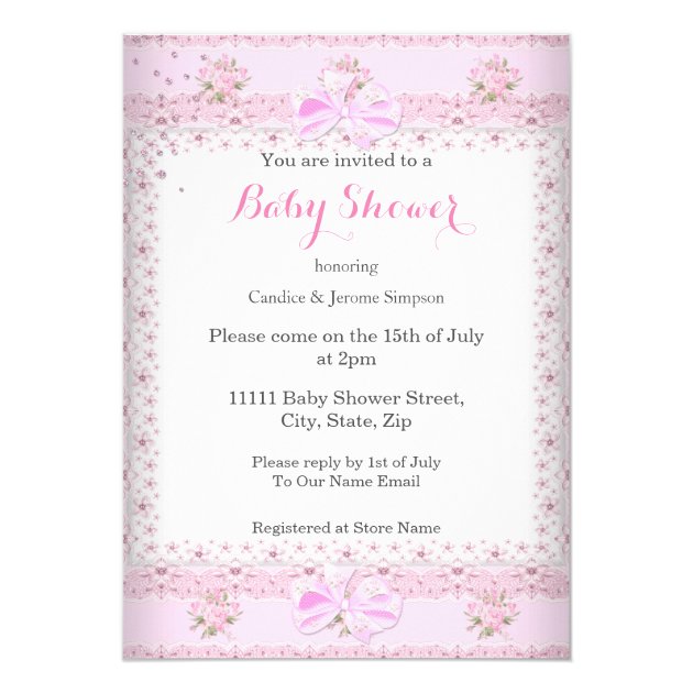 Pink Umbrella Elephant Calf Baby Shower Girl Invitation
