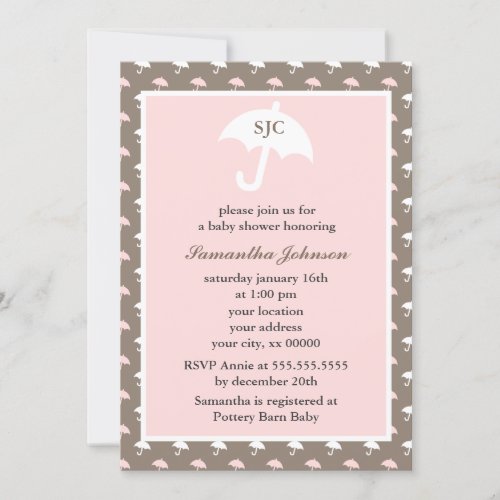 Pink Umbrella Girl Baby Shower Invitation