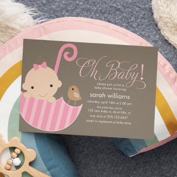 Pink Umbrella Girl Baby Shower Invitation by heartlocked at Zazzle