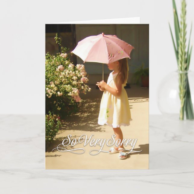 Pink Umbrella Girl So Very Sorry Card (Front)